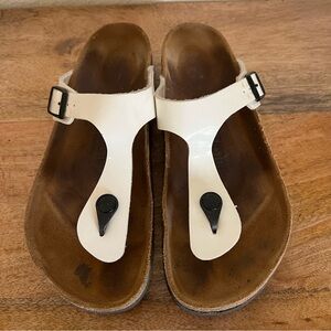 Birkenstock Gizeh White Patent Leather Sandals Size 39 L 8-8.5 Regular Wide